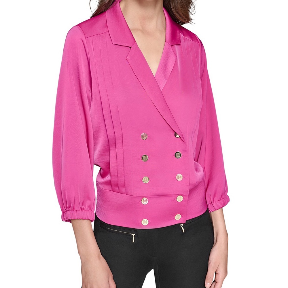 Karl Lagerfeld Chic Pink Double-Breasted Blouse in French Fuchsia